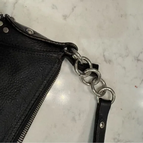 Vintage FURLA Black Studded Leather Hobo Shoulder Bag – Made in Italy